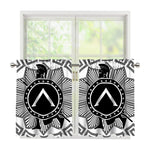Black And White Spartan Warrior Print Tier Curtains