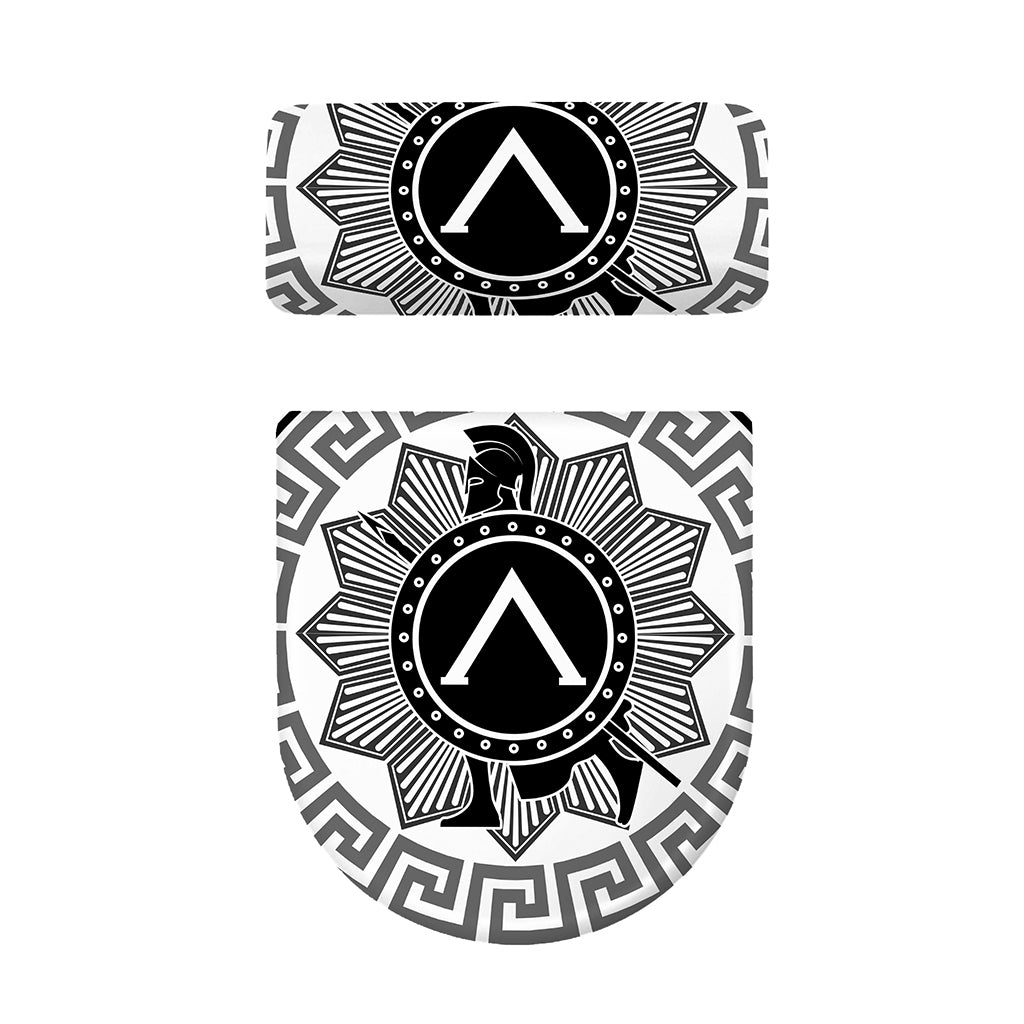 Black And White Spartan Warrior Print Toilet Lid And Tank Cover Set