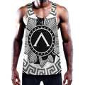 Black And White Spartan Warrior Print Men's Workout Tank Top