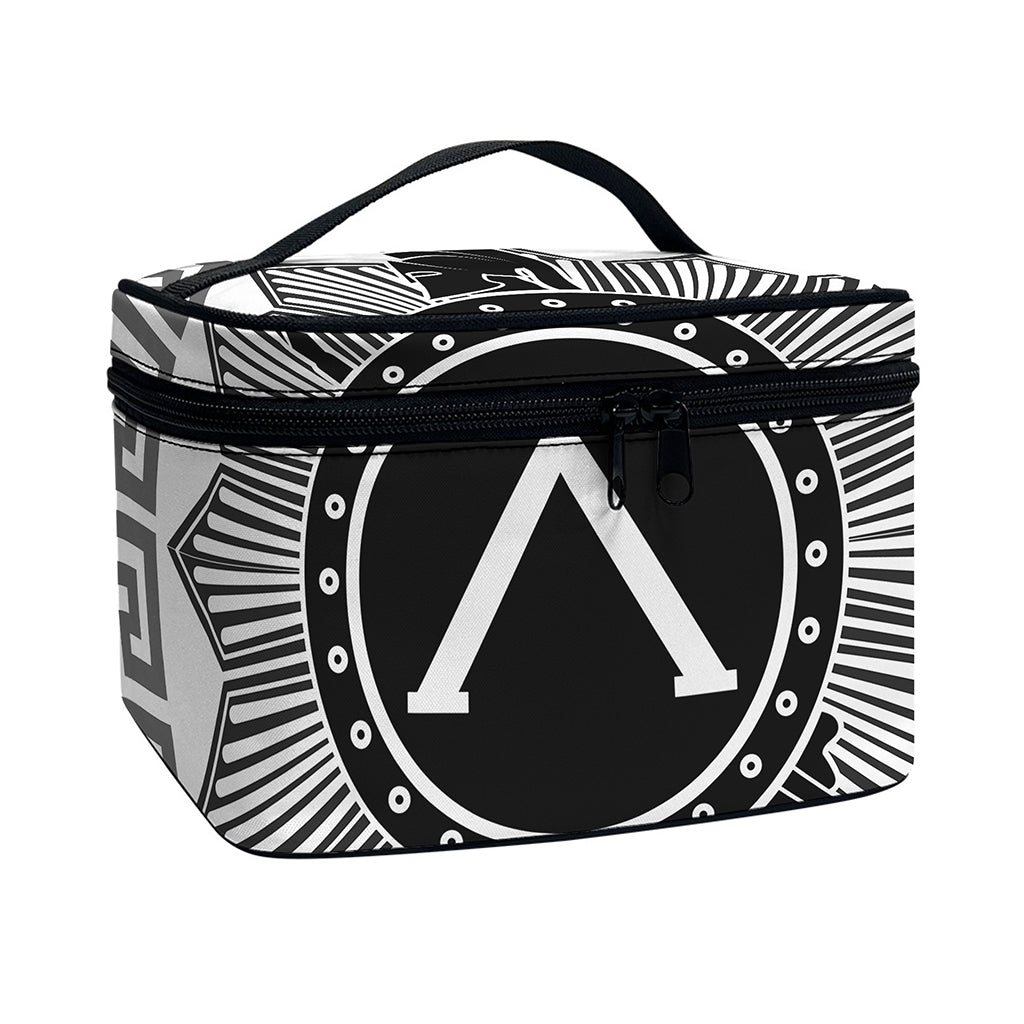 Black And White Spartan Warrior Print Travel Makeup Bag