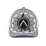 Black And White Spartan Warrior Print White Mesh Trucker Cap