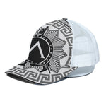 Black And White Spartan Warrior Print White Mesh Trucker Cap