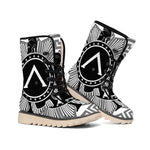 Black And White Spartan Warrior Print Winter Boots