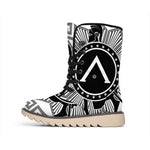 Black And White Spartan Warrior Print Winter Boots