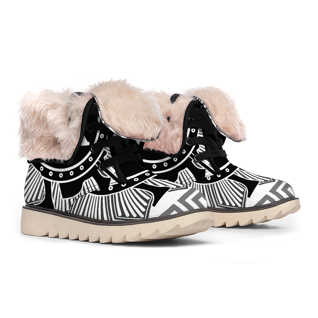 Black And White Spartan Warrior Print Winter Boots