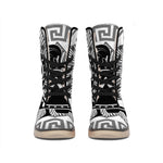 Black And White Spartan Warrior Print Winter Boots