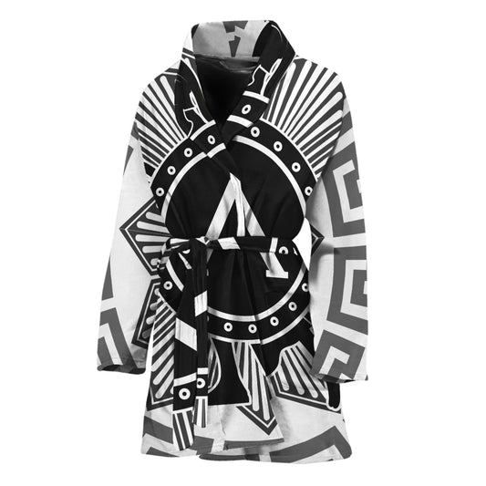 Black And White Spartan Warrior Print Women's Bathrobe