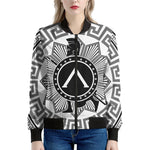 Black And White Spartan Warrior Print Women's Bomber Jacket