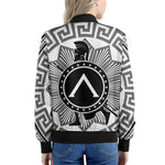 Black And White Spartan Warrior Print Women's Bomber Jacket
