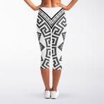 Black And White Spartan Warrior Print Women's Capri Leggings