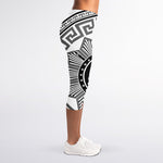 Black And White Spartan Warrior Print Women's Capri Leggings