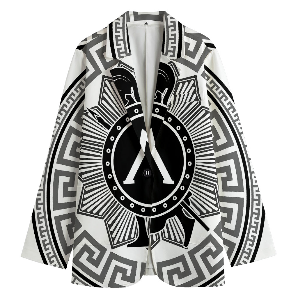 Black And White Spartan Warrior Print Women's Cotton Blazer