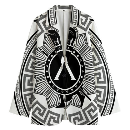 Black And White Spartan Warrior Print Women's Cotton Blazer