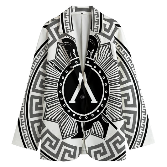 Black And White Spartan Warrior Print Women's Cotton Blazer