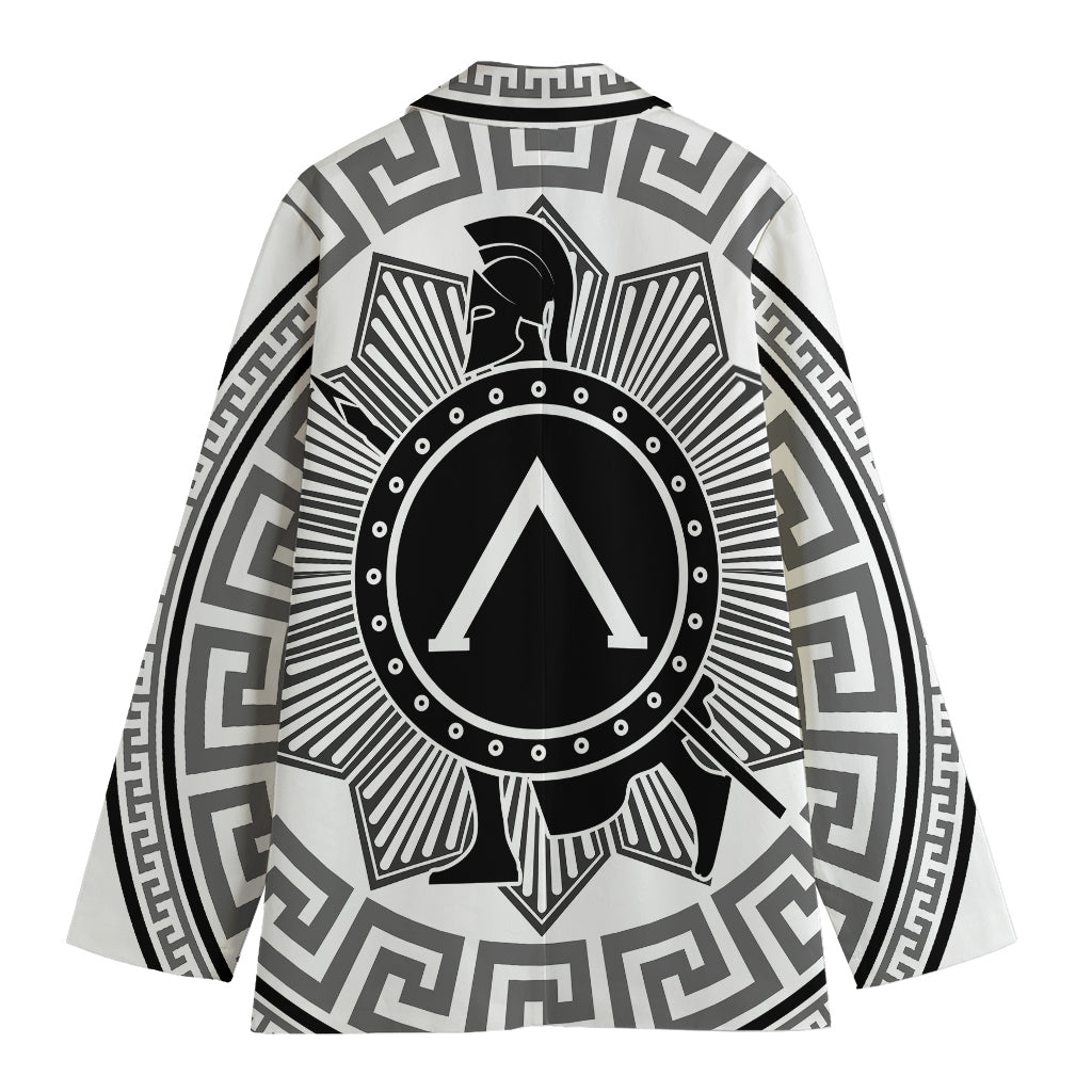 Black And White Spartan Warrior Print Women's Cotton Blazer