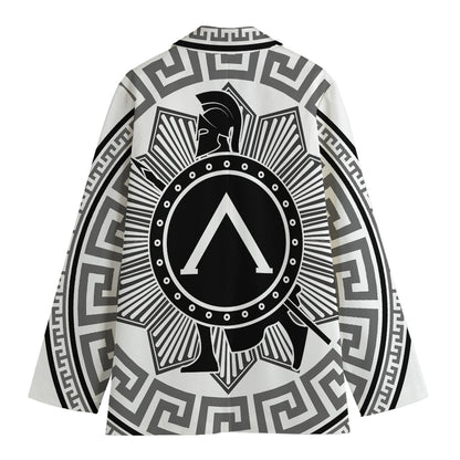 Black And White Spartan Warrior Print Women's Cotton Blazer