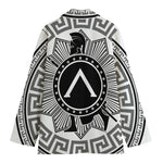 Black And White Spartan Warrior Print Women's Cotton Blazer