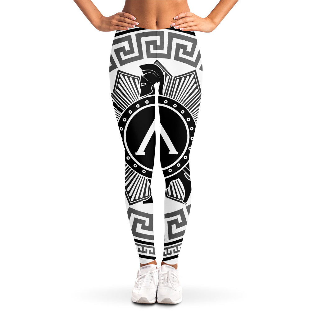 Black And White Spartan Warrior Print Women's Leggings