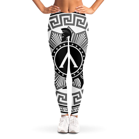 Black And White Spartan Warrior Print Women's Leggings