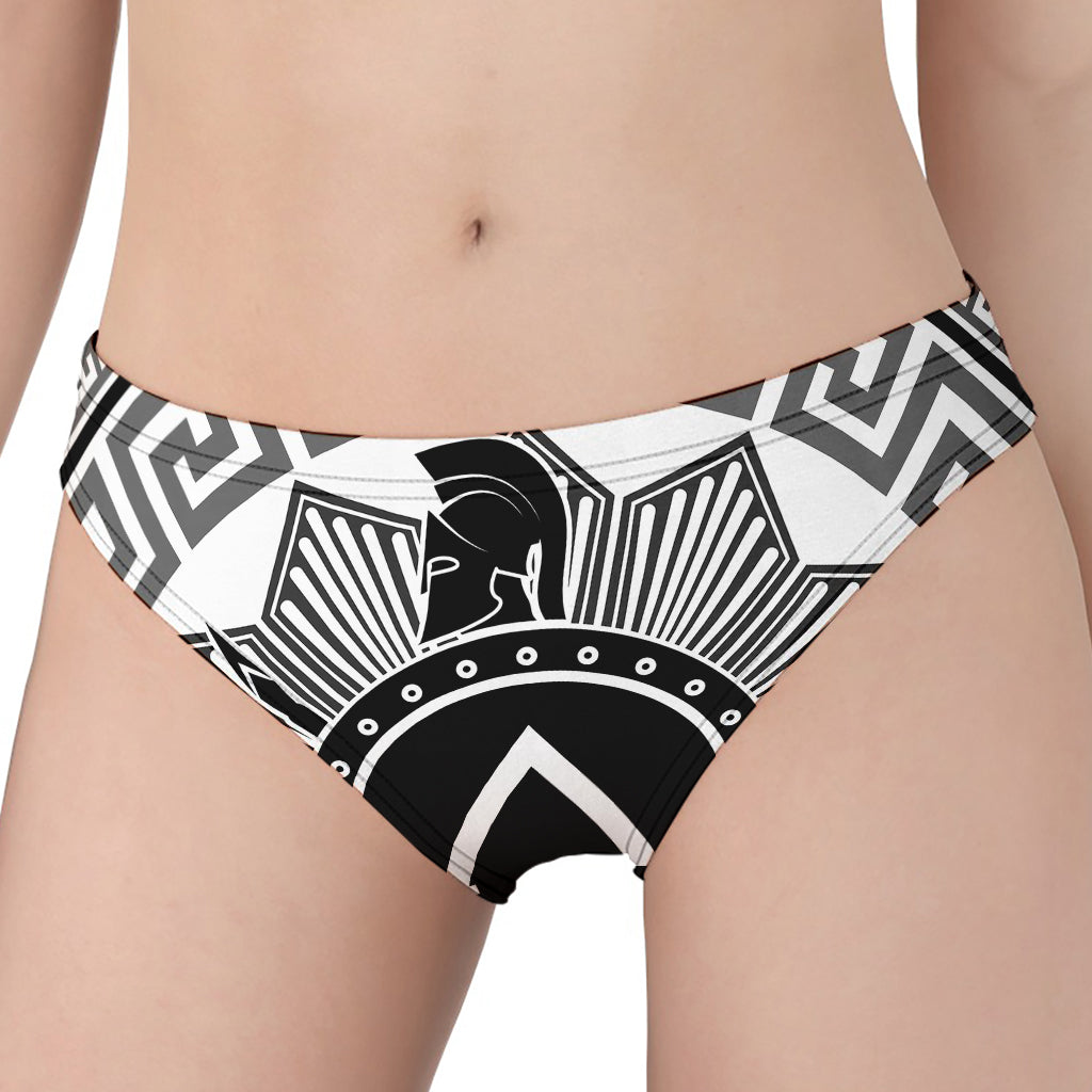 Black And White Spartan Warrior Print Women's Panties