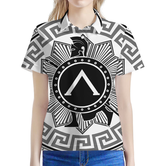 Black And White Spartan Warrior Print Women's Polo Shirt