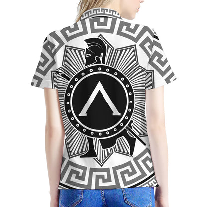 Black And White Spartan Warrior Print Women's Polo Shirt