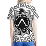 Black And White Spartan Warrior Print Women's Polo Shirt