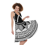 Black And White Spartan Warrior Print Women's Sleeveless Dress