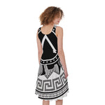 Black And White Spartan Warrior Print Women's Sleeveless Dress
