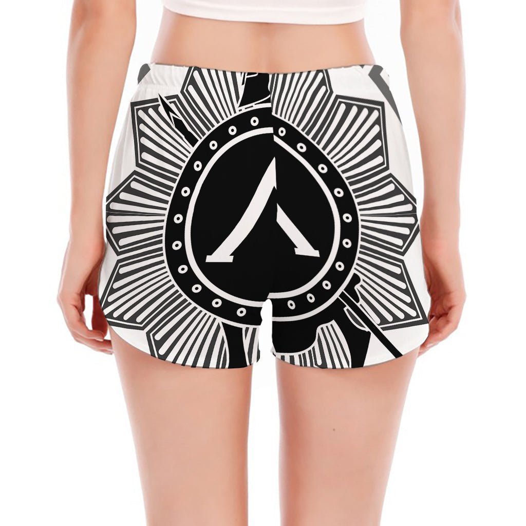Black And White Spartan Warrior Print Women's Split Running Shorts