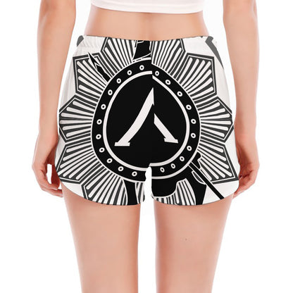 Black And White Spartan Warrior Print Women's Split Running Shorts
