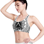 Black And White Spartan Warrior Print Women's Sports Bra