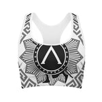 Black And White Spartan Warrior Print Women's Sports Bra