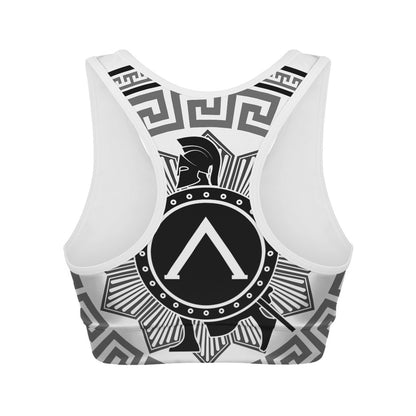 Black And White Spartan Warrior Print Women's Sports Bra