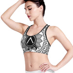 Black And White Spartan Warrior Print Women's Sports Bra