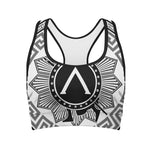 Black And White Spartan Warrior Print Women's Sports Bra