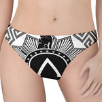 Black And White Spartan Warrior Print Women's Thong
