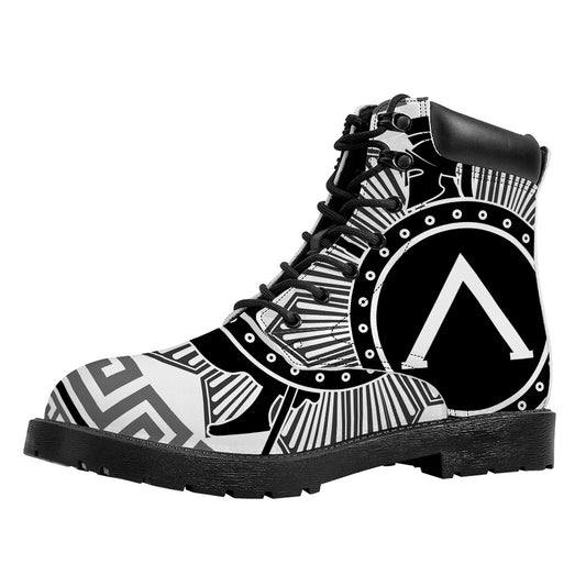 Black And White Spartan Warrior Print Work Boots