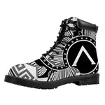 Black And White Spartan Warrior Print Work Boots
