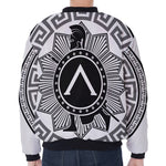 Black And White Spartan Warrior Print Zip Sleeve Bomber Jacket