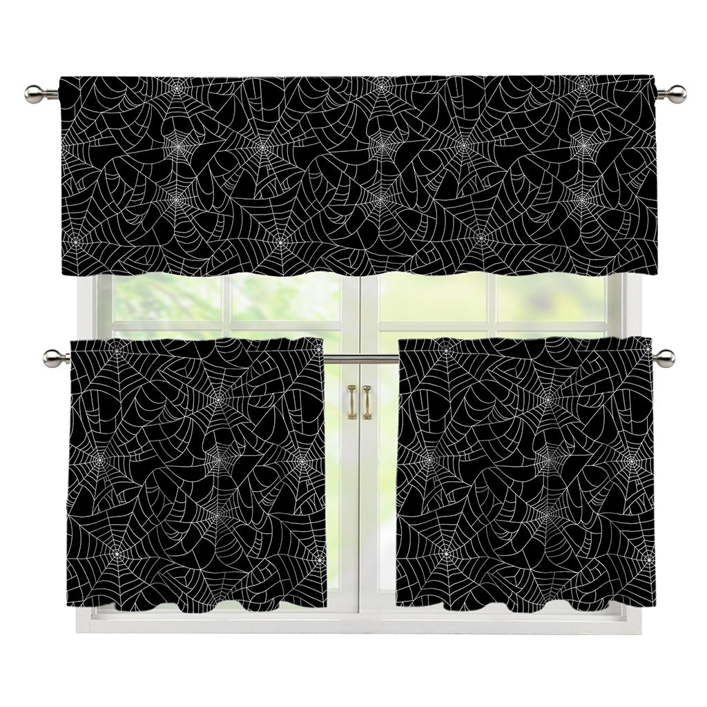 Black And White Spider Web Pattern Print 3 Piece Kitchen Curtains