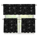 Black And White Spider Web Pattern Print 3 Piece Kitchen Curtains