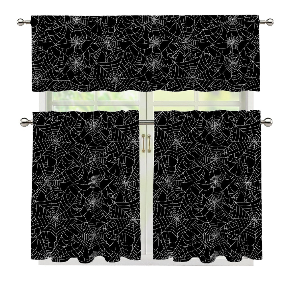 Black And White Spider Web Pattern Print 3 Piece Kitchen Curtains