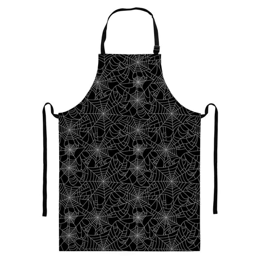 Black And White Spider Web Pattern Print Bib Apron With Pocket