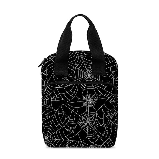 Black And White Spider Web Pattern Print Bible Tote Bag