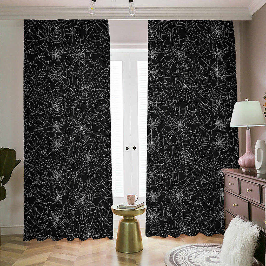 Black And White Spider Web Pattern Print Blackout Pencil Pleat Curtains