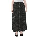 Black And White Spider Web Pattern Print Chiffon Maxi Skirt