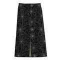 Black And White Spider Web Pattern Print Cotton Front Slit Maxi Skirt