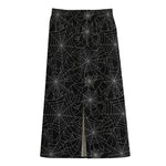 Black And White Spider Web Pattern Print Cotton Front Slit Maxi Skirt