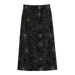 Black And White Spider Web Pattern Print Cotton Front Slit Maxi Skirt